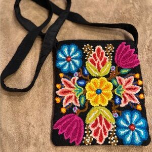 NWT Handmade Wool Multicolor Floral Embroidered Threads of Hope Crossbody Bag